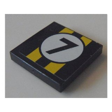 black tile 2 x 2 with yellow stripes and black number 7 on white circle pattern sticker - set 8154