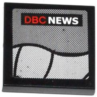 black tile 2 x 2 with black curved lines and dbc news on screen pattern sticker - set 76005