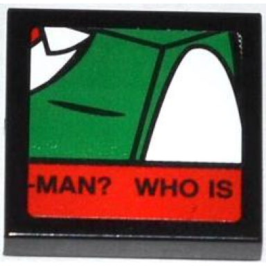black tile 2 x 2 with j jonah jameson on screen and man? who is pattern 7 sticker - set 76005