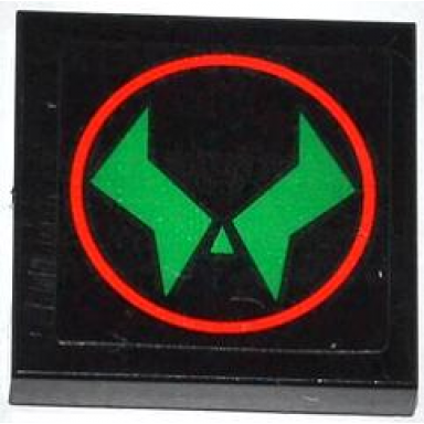 black tile 2 x 2 with 2 green polygons and triangle in red circle pattern sticker - set 76005