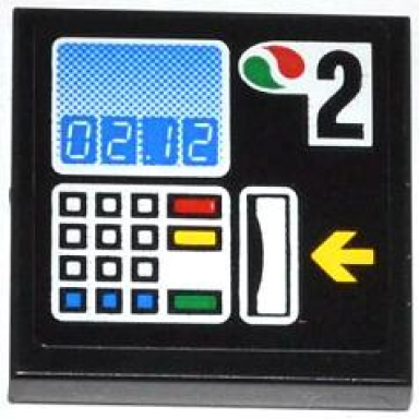 black tile 2 x 2 with 02.12 buttons card swipe yellow arrow octan logo and number 2 pattern sticker - set 4207