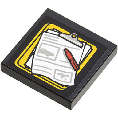 black tile 2 x 2 with clipboard with paper and pen pattern sticker - set 60060