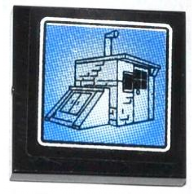 black tile 2 x 2 with shed with basement on surveillance screen pattern sticker - set 60044