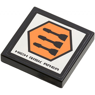 black tile 2 x 2 with high risk area and orange hexagon with black border and 3 missiles pattern sticker - set 7690