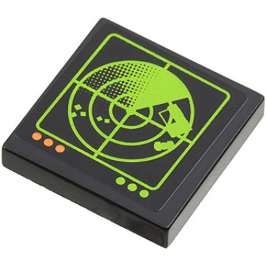 black tile 2 x 2 with lime radar screen 3 orange buttons and 3 lime buttons pattern sticker - set 60034