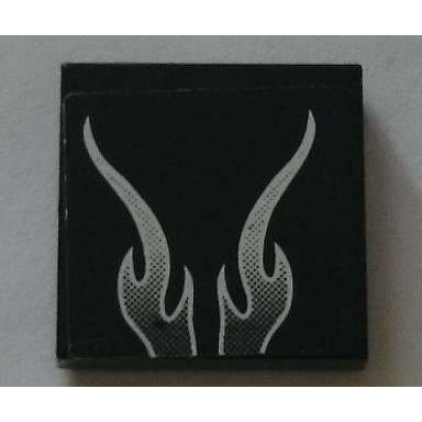 black tile 2 x 2 with faded white flames pattern sticker - set 8164