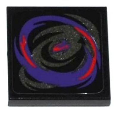 black tile 2 x 2 with dark purple pearl dark gray and red swirls pattern sticker - set 70728