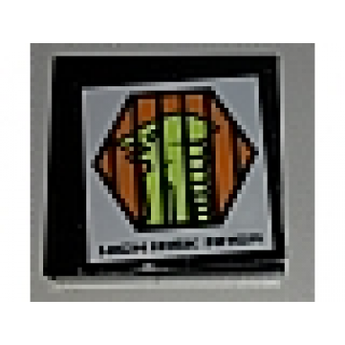 black tile 2 x 2 with high risk area and orange hexagon with black border and alien pattern sticker - set 7690