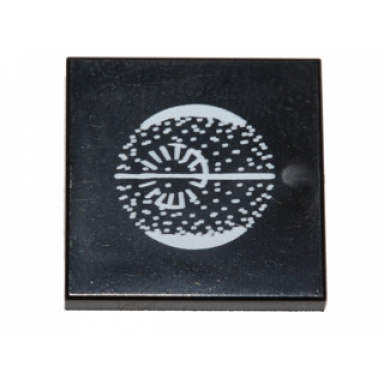 black tile 2 x 2 with white death star schematic pattern