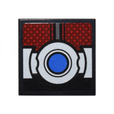 black tile 2 x 2 with dark red body armor panels and silver belt with blue button pattern sticker - set 76051