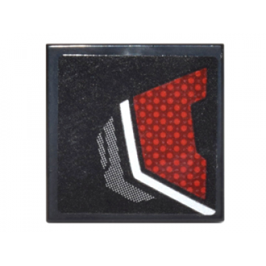 black tile 2 x 2 with dark red and silver body armor panel pattern model left side sticker - set 76051