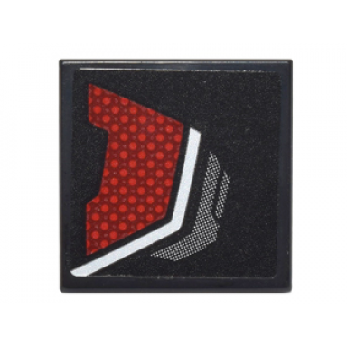black tile 2 x 2 with dark red and silver body armor panel pattern model right side sticker - set 76051