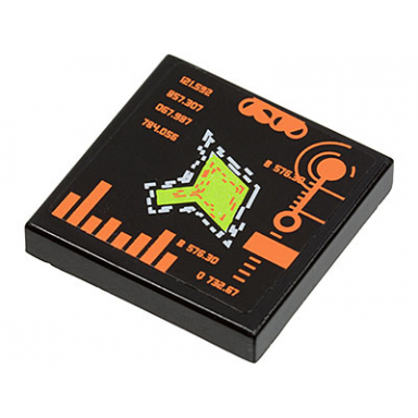 black tile 2 x 2 with radar map bar graph and on screen readouts pattern sticker - set 7644
