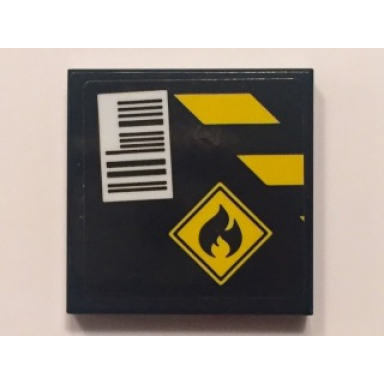 black tile 2 x 2 with black and yellow danger stripes flammable danger sign and barcode on black background pattern sticker - set 60101