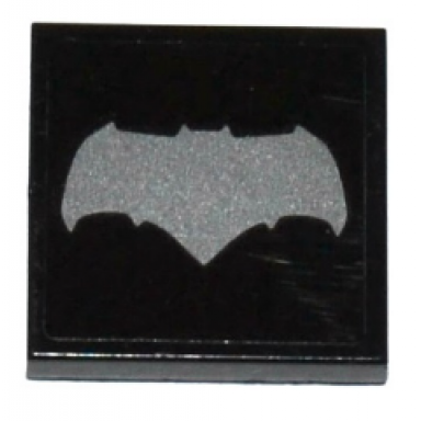 black tile 2 x 2 with silver batman logo pattern sticker - sets 76046 76086