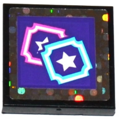 black tile 2 x 2 with 2 star tickets on dark purple background pattern sticker - set 41130