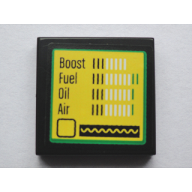 black tile 2 x 2 with boost fuel oil and air bar gauges and sine wave meter pattern sticker - set 75913