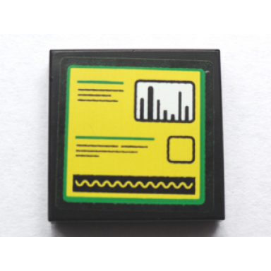 black tile 2 x 2 with bar graph and sine wave meters and text lines pattern sticker - set 75913