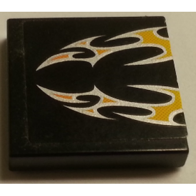 black tile 2 x 2 with orange and silver flames pattern sticker - set 8135