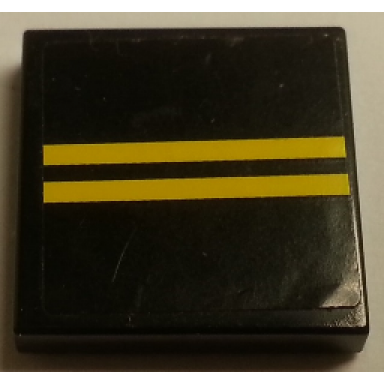 black tile 2 x 2 with two yellow stripes pattern sticker - set 8135