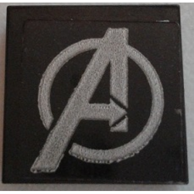 black tile 2 x 2 with silver avengers logo pattern sticker - set 76030