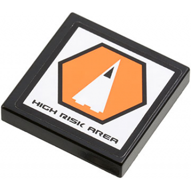 black tile 2 x 2 with high risk area and orange hexagon with black border and white triangle pattern sticker - set 7690