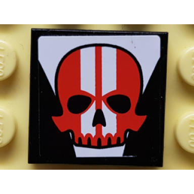 black tile 2 x 2 with red skull with white stripes pattern sticker - set 8863