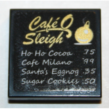 black tile 2 x 2 with cafãâ© o sleigh cafe and menu pattern sticker - set 10259