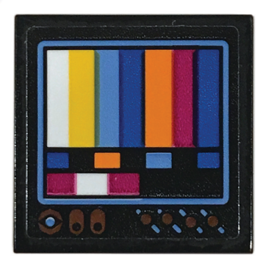 black tile 2 x 2 with tv screen with color bars pattern sticker - set 70831