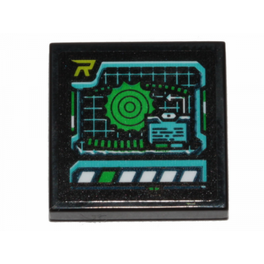 black tile 2 x 2 with star system map on computer screen pattern sticker - set 70835
