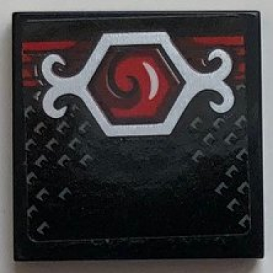 black tile 2 x 2 with silver belt buckle with red swirl pattern sticker - set 70669