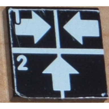 black tile 2 x 2 with white number 1 number 2 crossed lines and arrows right left up pattern sticker - set 8094