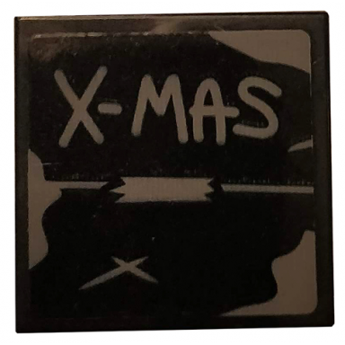 black tile 2 x 2 with dark bluish gray x-mas and tape on black background pattern sticker - set 75810
