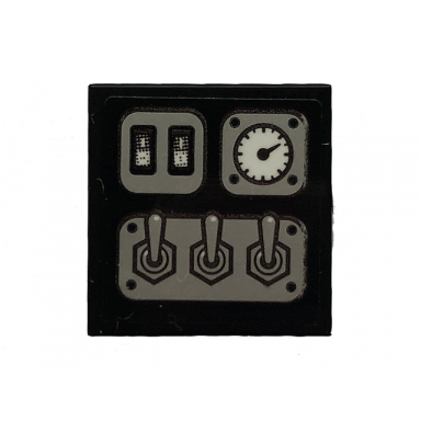 black tile 2 x 2 with levers buttons and gauge pattern sticker - set 70418