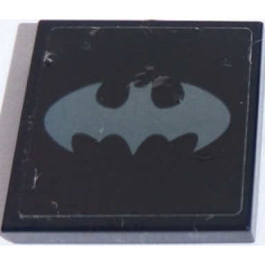black tile 2 x 2 with dark bluish gray batman logo on black background pattern sticker - set 70915