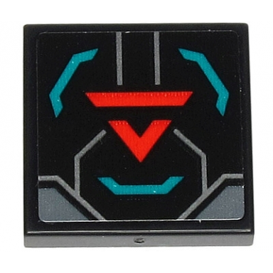 black tile 2 x 2 with red v and stripe and silver and dark turquoise angled lines pattern sticker - set 71713