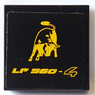black tile 2 x 2 with yellow lamborghini bull logo and lp 560-4 pattern sticker - set 8169