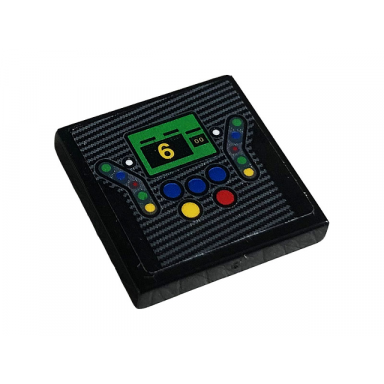 black tile 2 x 2 with gray grille blue red yellow green buttons and number 6 pattern sticker - set 42096