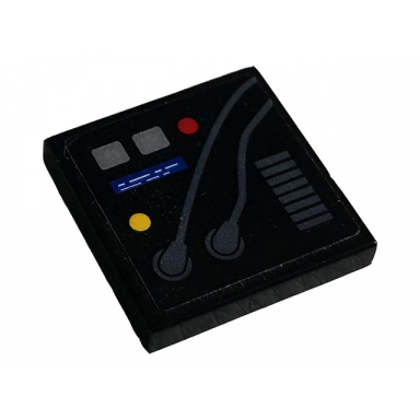 black tile 2 x 2 with red and yellow buttons gray grille and wires and blue display pattern sticker - set 42096