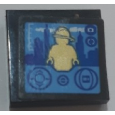 black tile 2 x 2 with gold fireman minifigure statue city skyline and control panel pattern sticker - set 60207