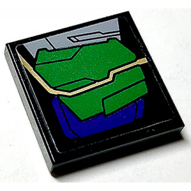 black tile 2 x 2 with dark purple and green armor plates and gold circuitry pattern model right side sticker - set 76097