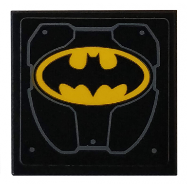 black tile 2 x 2 with metal plates rivets and yellow batman logo pattern sticker - set 76160