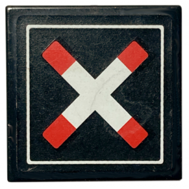 black tile 2 x 2 with crossed bars with squared ends and thin border train crossing pattern sticker - sets 60051 60098