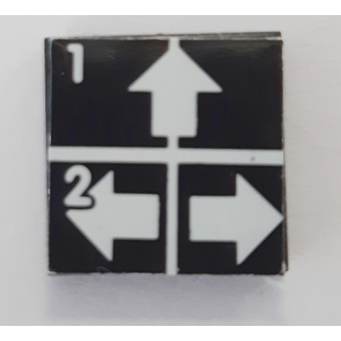 black tile 2 x 2 with white number 1 number 2 crossed lines and arrows up left right pattern sticker - set 8094