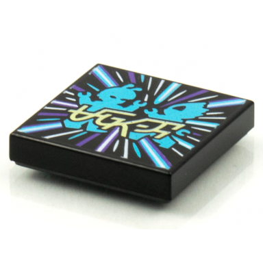 black tile 2 x 2 with beatbit album cover - bright light blue alien dancers pattern