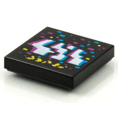 black tile 2 x 2 with beatbit album cover - dark azure white magenta and yellow jagged stripes and rectangles pattern