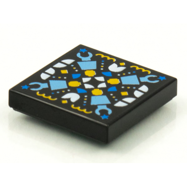 black tile 2 x 2 with beatbit album cover - geometric minifigure heads arms and quarter tiles pattern