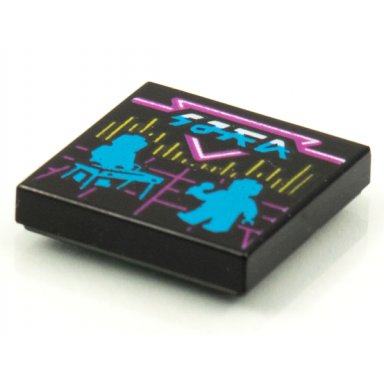 black tile 2 x 2 with beatbit album cover - dark azure keyboardist and singer silhouettes pattern