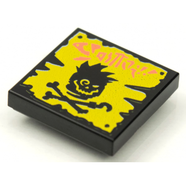 black tile 2 x 2 with beatbit album cover - skull and crossbones pattern