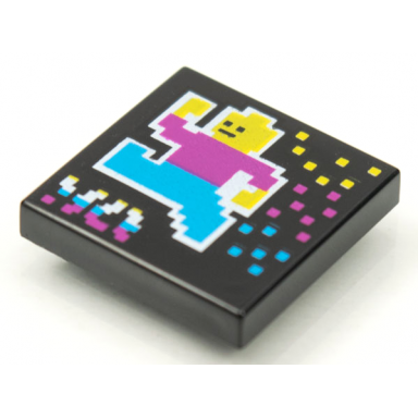 black tile 2 x 2 with beatbit album cover - pixelated minifigure and squares pattern